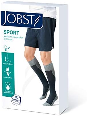 JOBST 7528902 Sport Compression Sock, Knee High, 15-20mmHg, White/Grey, Large