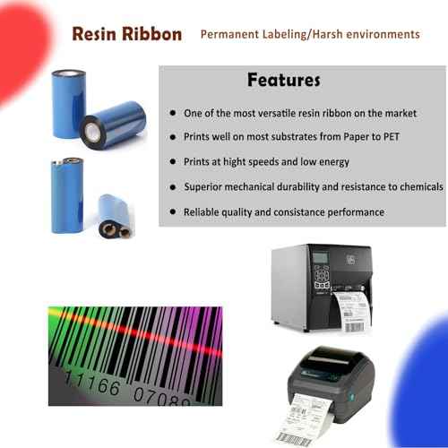 4.33" x 984' Premium Resin Ribbon, 110mm x 300m Black Full Resin Thermal Transfer Ribbon for Bar-Code Thermal Label Printers from Zebra, TSC, GoDex, Honeywell, Printronix, Citizen... 1'' core, 1 Roll