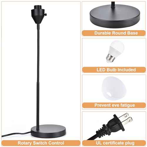 2 Pack LED Desk Lamp for Home Office, 3 Levels Dimmable Reading Light, Flexible Gooseneck Table Lamp for Bedside Office, Rotary Switch Control, Desk Lamp for College Dorm Study, Bulb Included, Black