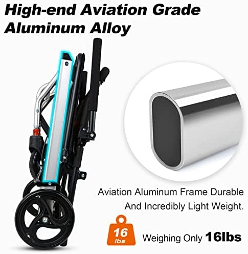 World's Lightest (Only 16lbs) Portable Transit Travel Wheelchair, Folding Transport Wheelchairs for Adults and Seniors Support 220lbs, Lightweight Aluminum Wheelchair for Elderly