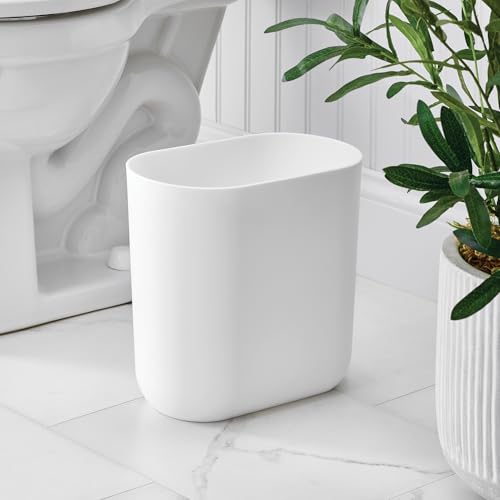 iDesign Small Slim Plastic Bathroom Trash Can, Garbage Can for Bedroom, Office, Desk, Dorm, 2-Pack, White