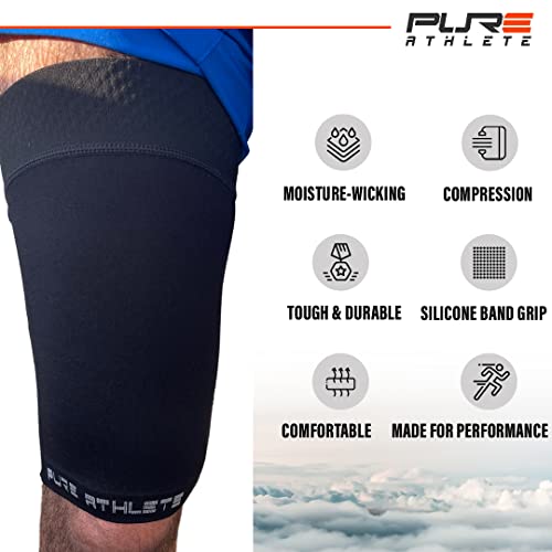 Thigh Compression Sleeve – Hamstring, Quadriceps, Groin Pull and Strains – Running, Basketball, Tennis, Soccer, Sports – Athletic Thigh Support (Single) (2 Sleeves - Midnight Black, M)