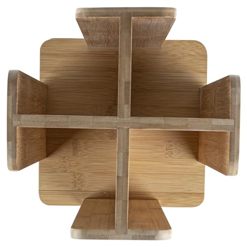 Restaurantware Restpresso 9 x 18 Inch Coffee Cup and Lid Organizer 1 Revolving Cup and Lid Holder - 4 Section Countertop Natural Bamboo Cup and Lid Dispenser For Restaurants Homes or Offices