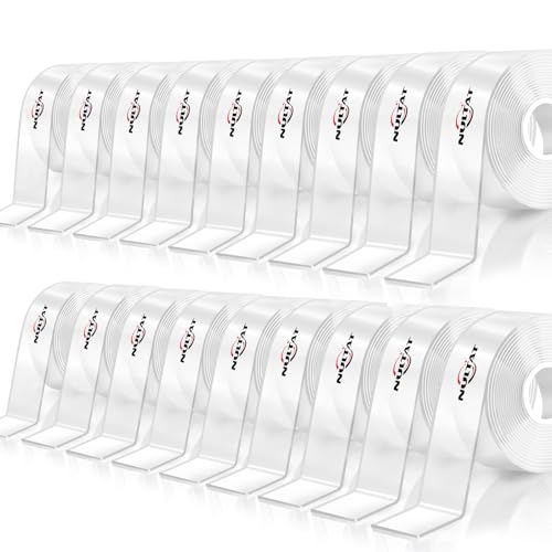 Strong Double Sided Tape Heavy Duty Double Sided Tape for Walls, Clear & Tough Double Sided Mounting Nano Tape, Removable Adhesive Wall Tape for Hanging Picture, Poster, Carpet (180FT)