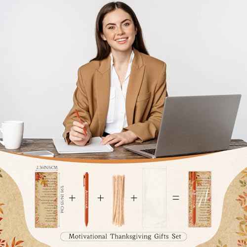 200 Sets Thanksgiving Gifts Bulk Thanksgiving Party Favors Fall Ballpoint Pen Autumn Greeting Thank You Poem Cards Motivational Fall Gifts for Coworkers Employee Teacher Women Friends