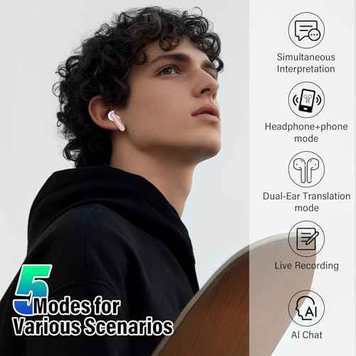 AI Translation Earbuds Real Time, 144 Language Translator Earbuds 3-in-1 Translation Headphones for iPhone and Android with 6 Translation Modes, Translating Device for Travel/Business/Learning, Rose