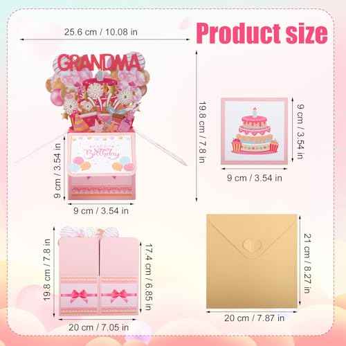 Happy Birthday Grandma Pop up Card, Colorful Popup Mothers Day Birthday Greeting Card with Envelope Great Grandma Birthday Gifts Best Nana Gifts Creative Gift Idea for Grandma