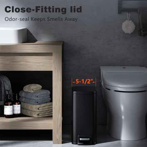 Slim Bathroom Trash Can with Lid Soft Close, 1.6 Gallon Stainless Steel Garbage Can with Removable Inner Bucket, Durable Step Pedal, Small Trash Bins for Toilet, Bedroom, Kitchen, Office