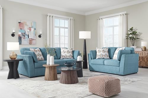 Signature Design by Ashley Keerwick Scandinavian Sofa with 4 Toss Pillows, Blue