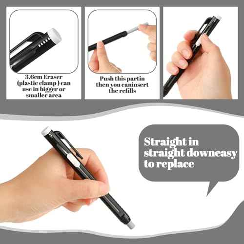 12 Pieces Retractable Mechanical Eraser Pen Bulks Retractable Mechanical Stick Eraser Refill for Teacher Gifts Painting Writing Office Daily Study (Solid Black)