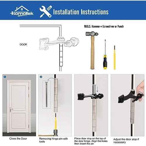 HOMOTEK 48 Pack Hinge Pin Black Door Stopper,Adjustable Deluxe Heavy Duty Door Stopper 2-1/2"x1-3/4,with Black Rubber Bumper Tips