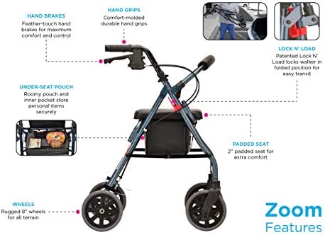 NOVA Medical Products Zoom Rollator Walker with 20" Seat Height, Black