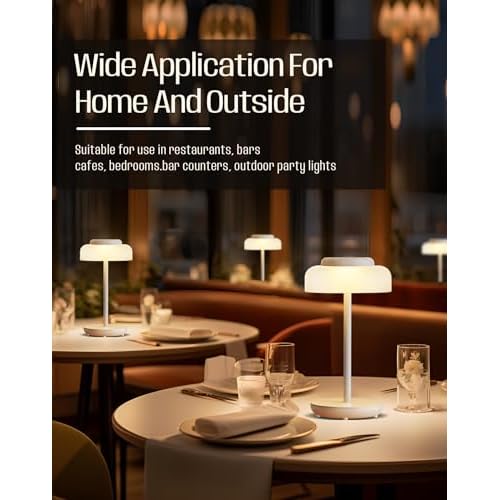 QiMH Battery Operated LED Table Lamp, 5000mAh Rechargeable Cordless Lamp Set of 2, Stepless Dimmable Touch Control, Small Waterproof Desk Night Light for Living Room, Bedroom, Outdoor Bar (White)