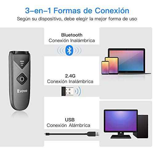 Eyoyo Barcode Scanner, Mini Portable Barcode Reader with USB Wired 2.4G Wireless Connection 1D 2D QR PDF417 Data Matrix Image Scanner
