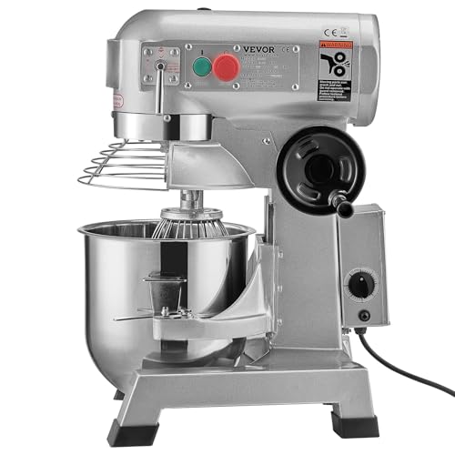 VEVOR Commercial Food Mixer, 15Qt Capacity with Timer, 500W Stainless Bowl Durable Electric Mixer for Commercial Use, 3 Speed Options 113/184/341 RPM, Includes Dough Hook & Whisk