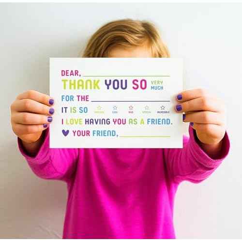 25-Pack Kids Fill-in-the-Blank Thank You Cards with White Envelopes - 4x6 Double-Sided Postcards | Fun and Colorful Design for Birthdays, Holidays, and More (Colorful)
