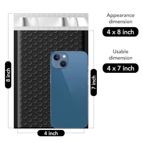 Fuxury 4x8 Bubble Mailer 260 Pack Black Padded Envelopes for Mailing, Small Bubble Mailers Usable Size 4x7" Padded Envelopes Self-SealPadded Mailers for Small Business Shipping Bulk#000