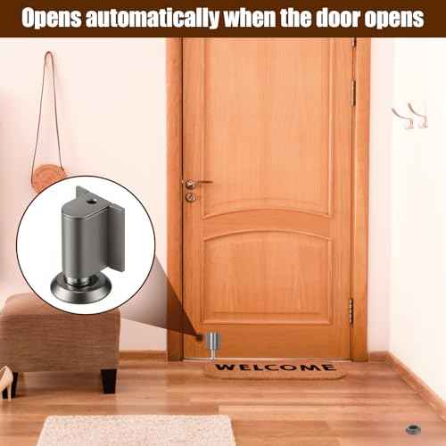 2 Pack Adjustable Magnetic Door Stoppers, Drilled Mount or No Drill Invisible Doorstops for Inside Door with Installation Screws and Adhesive Stickers, Protects Wall from Damage (Gray)