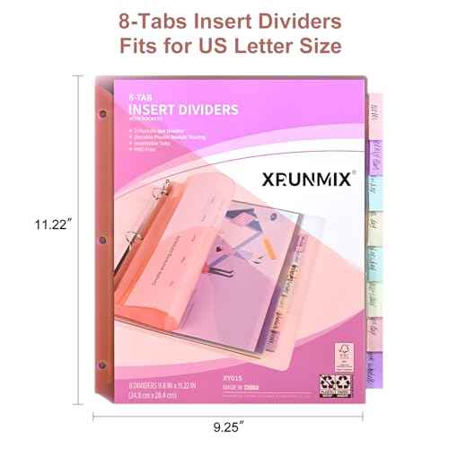 8-Tab Binder Dividers, Index Pockets for 3 Ring Binders, 8 Pastel Colors, US Letter Size (1)