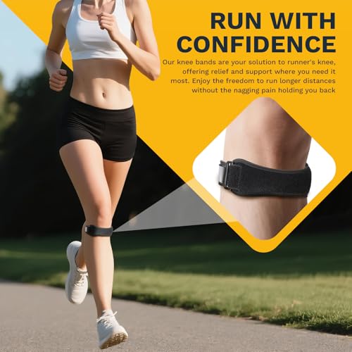 Patellar Tendon Support Strap, Adjustable Knee Support Strap Patella Band for Tendonitis, Sports, Workouts & Daily Knee Pain Relief Men Women, Extended Fit (Larger Knees) XL, 2 Pack