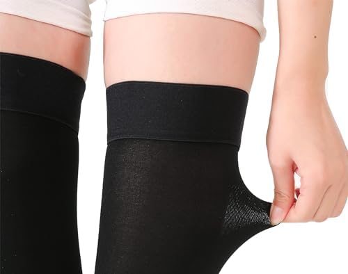 TOFLY® Thigh High Compression Socks for Women & Men (Pair), Open Toe, Opaque, Firm Support 30-40mmHg Graduated Compression Hose, Medical Compression Stockings for Varicose Veins, Edema, DVT,Black S