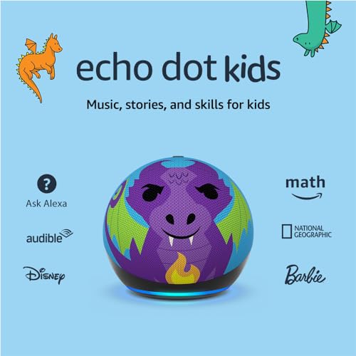 Amazon Echo Dot Kids with Alexa, Designed for kids, with parental controls, Includes 1 Year of Amazon Kids+, Dragon