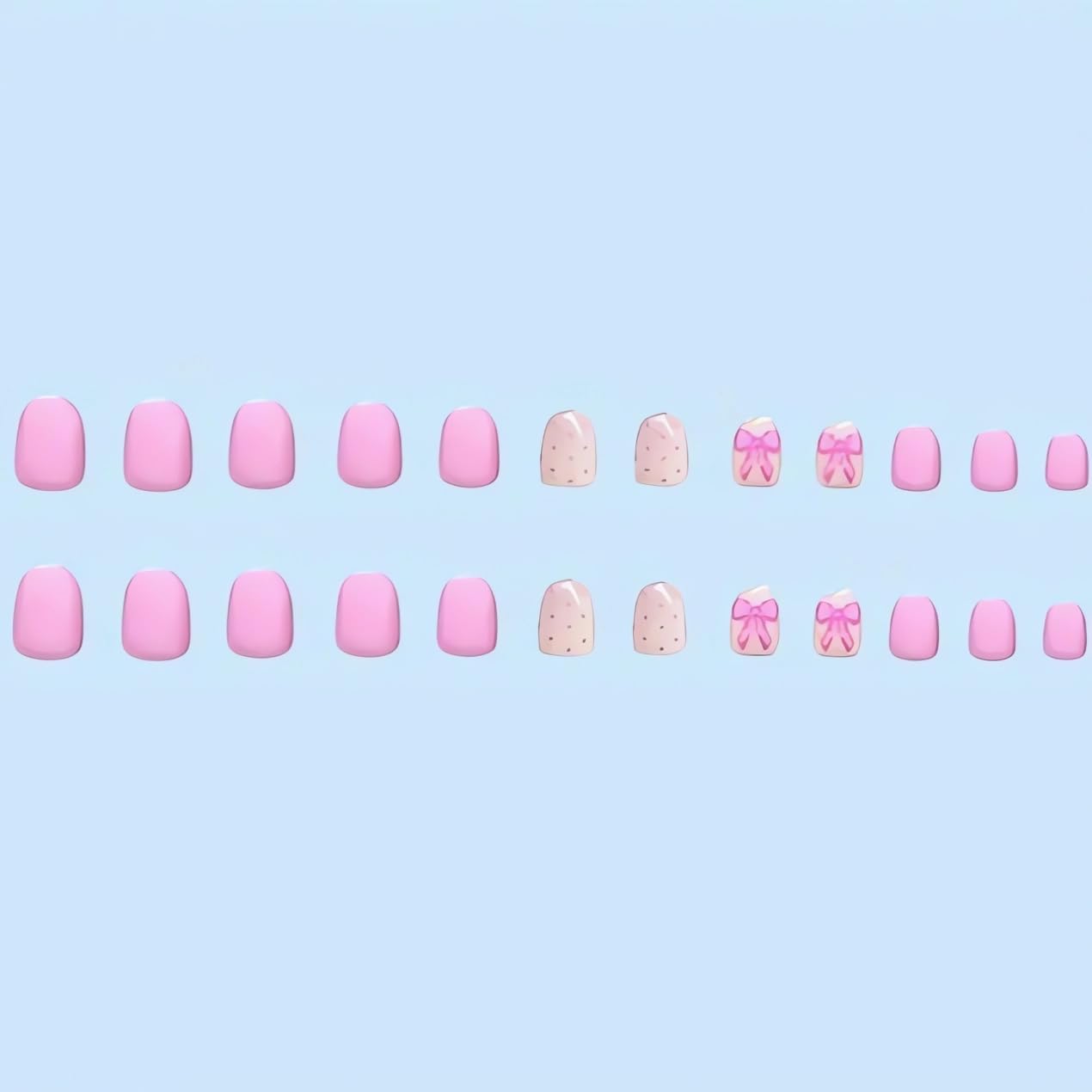 Purple Square Press on Nails Short Cute Fake Nails Valentine’s Day Press on Nail with Bow-Polka Dot Designs Pink Acrylic Full Cover Valentines Nails Glue on with Designs False Nail for Women 24PCS