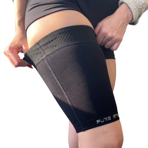 Thigh Compression Sleeve – Hamstring, Quadriceps, Groin Pull and Strains – Running, Basketball, Tennis, Soccer, Sports – Athletic Thigh Support (Single) (1 Sleeve - Midnight Black, XL)