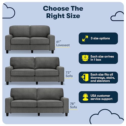 Serta Palisades 61" Track Arm Sofa, Easy Care Polyester, Soft Pillow Back, Pocket Coil Seat Cushions, Removable Covers, Loveseat or Couch for Small Spaces, Living Rooms or Bedrooms, Gray