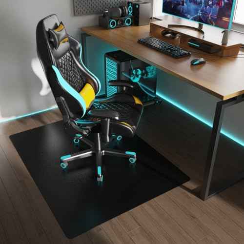 Chair Mat for Hardwood Floor, 36" x 28" Easy Glide Desk Chair Mat for Rolling Chair, Anti-Slip Floor Protector Computer Desk Mat, Vinyl Floor Mat for Gaming Room Home Office, Black