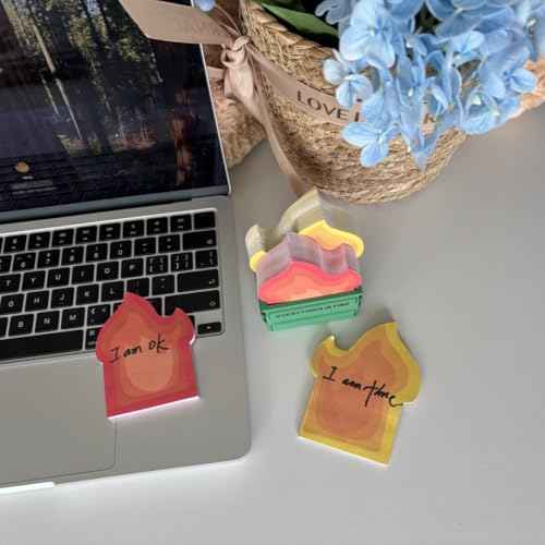 Garbage Can Fire Sticky Notes Office Supplies Flame Notepads Desk Accessories Funny White Elephant Gifts for Coworker Boss Teacher Women Men Adult 300 Sheets
