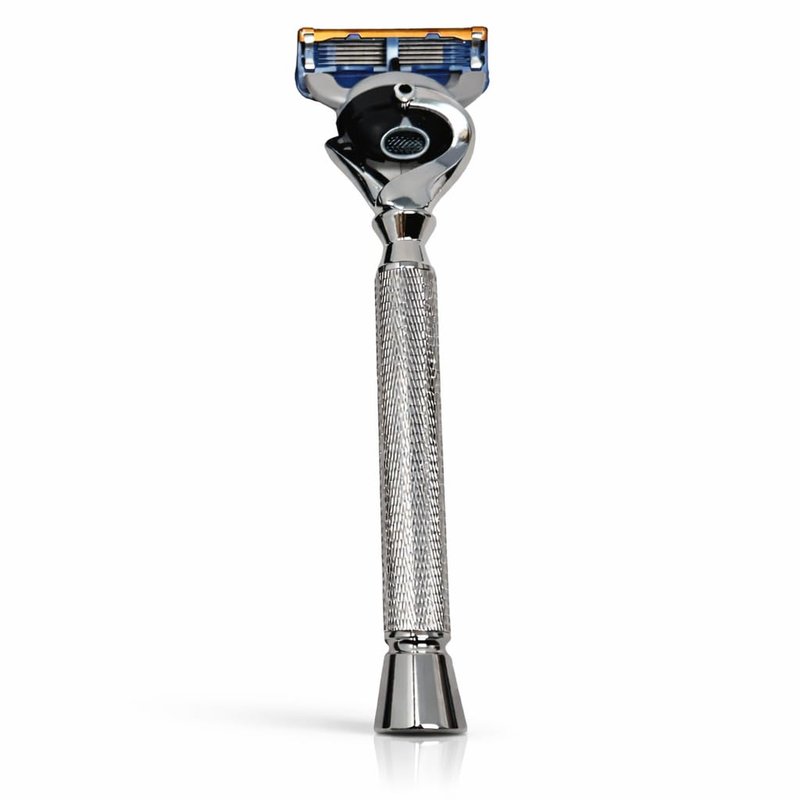 Flex Ball Handle Shaving Razor – All Chrome Long Handle Razor with Flex Pivot Technology & Diamond Knurled Grip for Men’s Precision Shaving