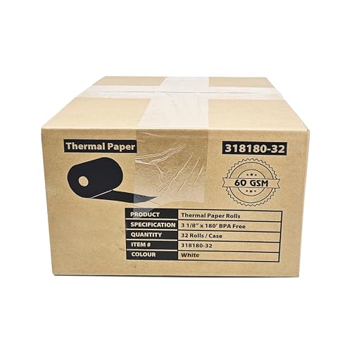 (32 Rolls) 3 1/8 x 230 Thermal Paper Receipt Rolls (Length - 180 feet & thickness - 60 GSM) fits all Clover POS Cash Register Printers Star Micronics SCP700 TSP100 TSP300 TSP400 from BuyRegisterRolls