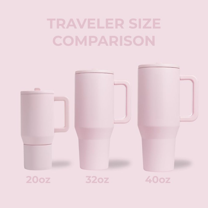 HydroJug Traveler - 32 oz Water Bottle with Handle & Flip Straw - Fits in Cup Holder, Leak Resistant Tumbler-Reusable Insulated Stainless Steel & Rubber Base - Gifts for Women & Men, Pink Sand