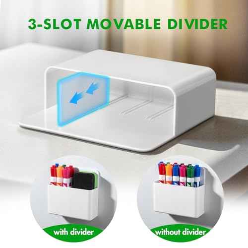 2 Pcs Magnetic Dry Erase Marker Holder for Whiteboard, Plastic Magnetic Pen Holder for Refrigerator Fridge, Magnet Pencil Cup for School Classroom, Locker Accessories, Pen Cup Organizer-White