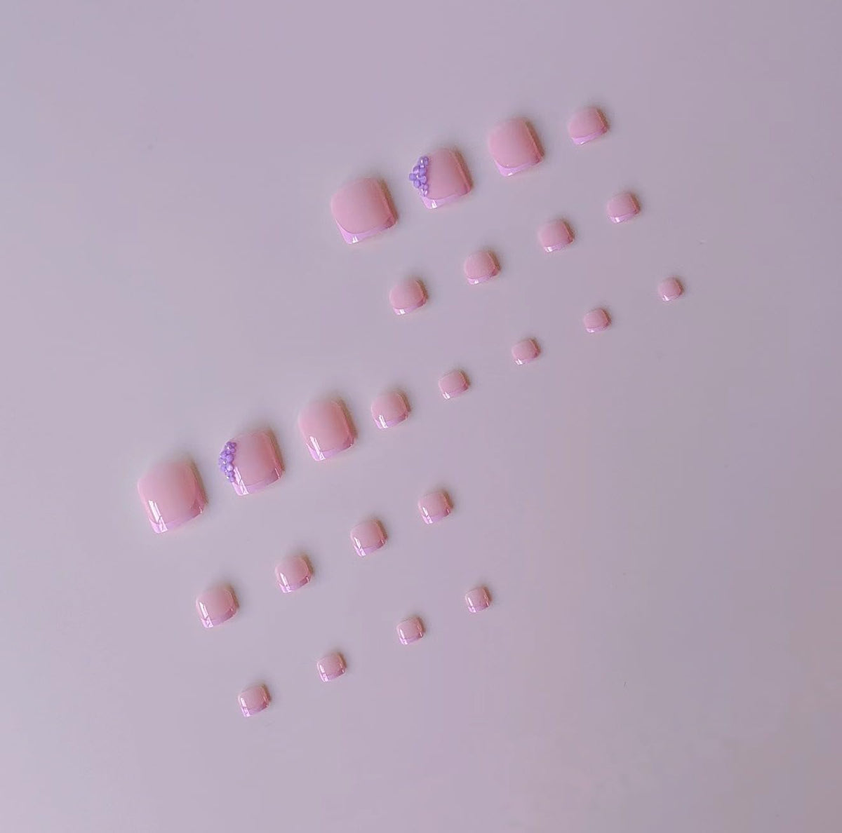 48Pcs Purple French Tip Press on Toenails Press on Nails Long Square Fake Nails with Design 3D Flower Glue on Nails Lilac False Nails Glossy Reusable Summer Nails Toenails for Women Manicure