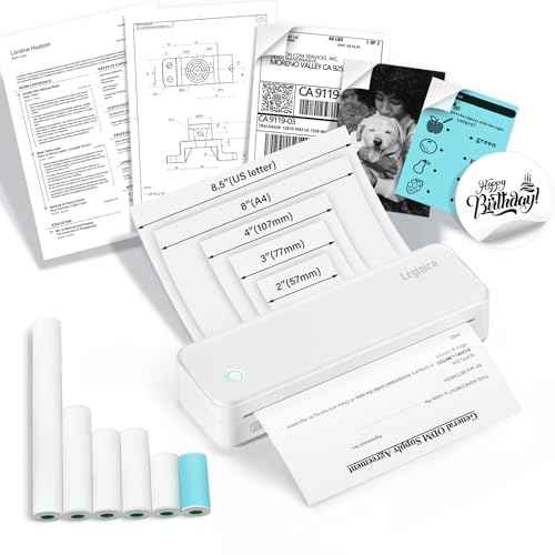 Portable Thermal Printer with 6 Rolls Multi-Size Paper, Bluetooth Inkless Printer Compatible with iOS, Android, Laptop, Used for Travel, Office, Home(White)