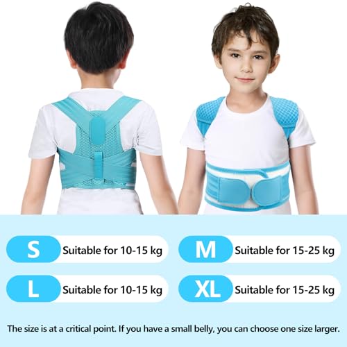 Posture Corrector for Kids,Adjustable Children Posture Corrector for Boys/Girls,Breathable Back Support Belt with Spine Lumbar Shoulder Braces for Hunchback，Spine Corrector (Blue, Large)