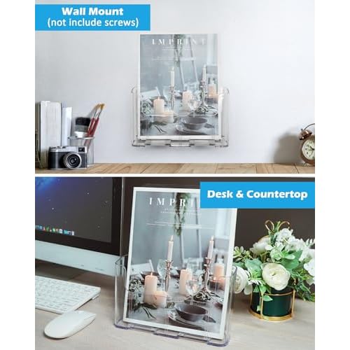 Acrylic Brochure Holder, Acrylic Sign Holder 8.5 x 11, 6 Packs Brochure Display Stand, Clear Flyer Holder Pamphlet Paper Literature Holder for Document Magazine Menu, Table Desk Wall Mount