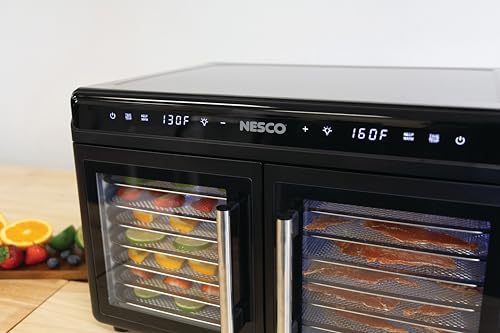 NESCO FD-16DZD Dual-Zone Food Dehydrator – 16 Stainless Steel Trays, Independent Temp & Timer, Keep Warm, Inner Light, Jerky, Fruit, Herbs, 1200W