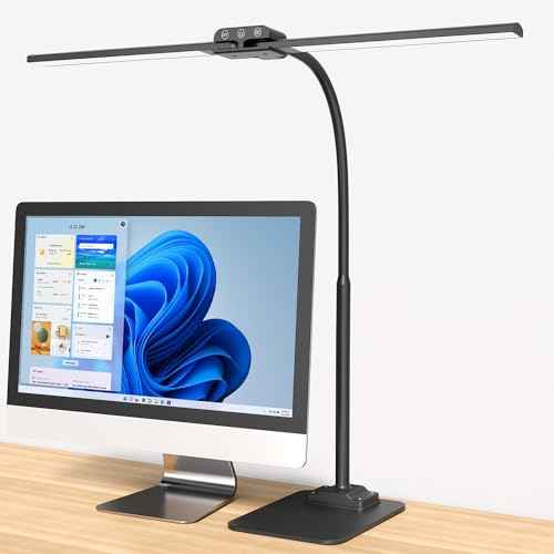 KableRika Desk Lamp Double Light: Bright Led Desk Lights for Home Office - Eye Care Reading Table Lamps with Base - Dimmable Desktop Lighting for Computer Monitor Study Drafting