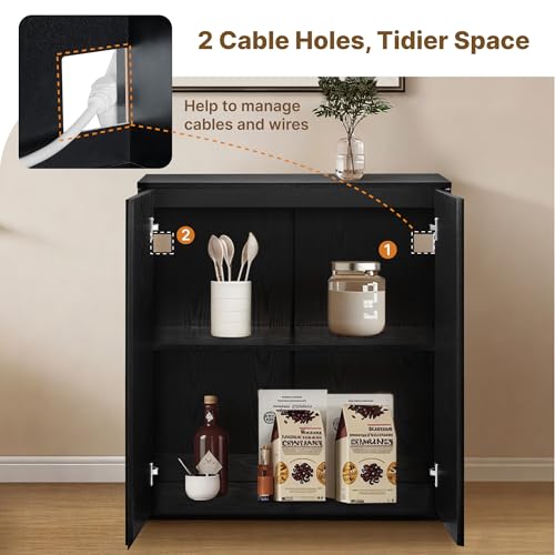 KISLOT 63" Sideboard Buffet Cabinet with Storage Modular Accent Display Kitchen Storage Cabinet Wood Coffee Bar Console for Living Room, Hallway, Kitchen, Dining Room,Black