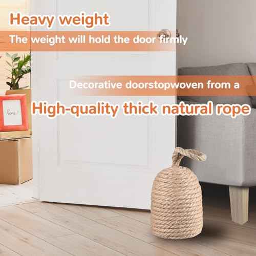 2 Pcs 2 Pcs Decorative Door Stoppers Natural 5.4lb Heavy Door Stop with Handle Weighted Doorstop Indoor Farmhouse Jammer Blocker Keeps Open Bookend Christmas Gifts (Wicker Jute)