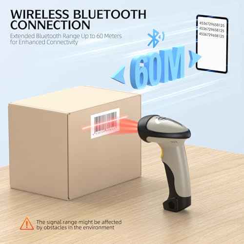 TEEMI Bluetooth Barcode Scanner with Optional Stand, 1d Laser Handheld Automatic Bar Code Reader for iPhone iPad Android Tablet PC, Mac OS X, Android, Windows 10 and iOS 14 (Stand Included)