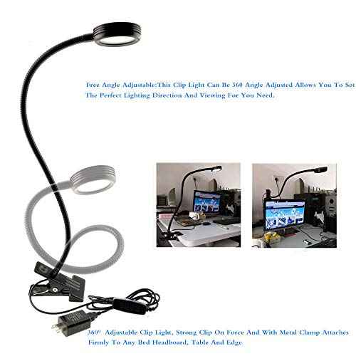 2-Pack 3W USB Clamp Desk Lamp - 3 Color Temperatures (3000K-4500K-6000K), 10-Level Dimmable, 48cm 360¡Æ Gooseneck with C-Clip for Sewing Machine, Office, Bedroom