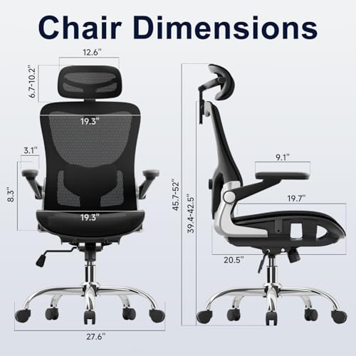 marrap Ergonomic Office Chair, Mesh Seat Cushion with 3D Armrests and 3D Headrest, Adjustable Lumbar Support with 90-120° Rocking Function, SGS Class 4 Gas Clylinder, Black