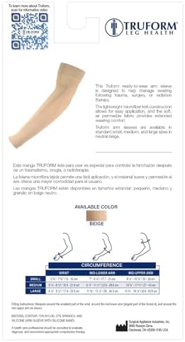 Truform Lymphedema Compression Arm Sleeve, 20-30 mmHg Post Mastectomy Support, Beige, Medium