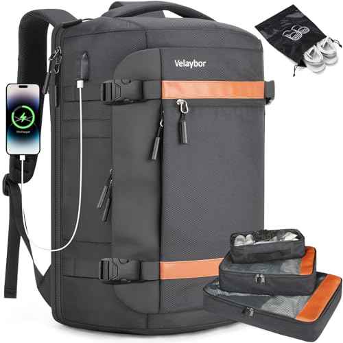 42L Travel Backpack with 4 Packing Cubes, TSA Friendly Flight Approved Carry-On Bag with USB Charging Port, Water-Resistant Weekender Business Backpack for Men Women, Fits 17.3" Laptop(Black)