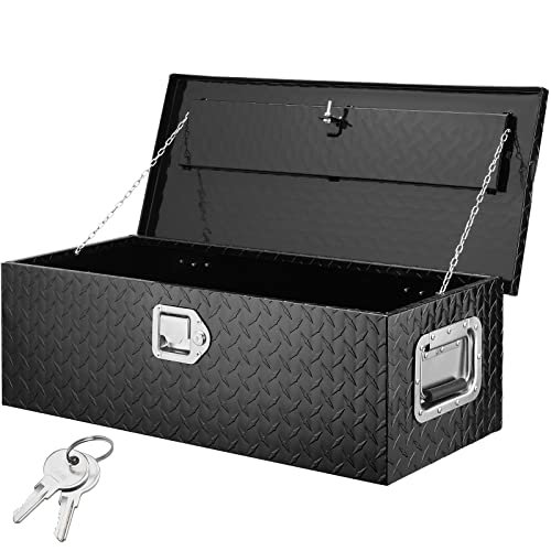 VEVOR Aluminum Truck Bed Tool Box, 30 Inch Heavy Duty Diamond Plate Tool Box with Side Handles, Lock and Keys, Trailer Storage Organizer Chest Box for Pickup, RV, Truck Bed, 30 x 13 x 9.6 in, Black