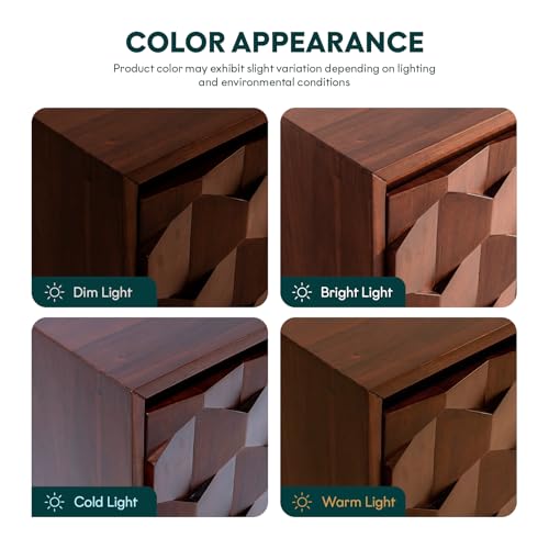 Bme Sideboard Georgina Solid Wood 2 Doors & 3 Drawers, 61'' Mid Century Modern Cabinet with Geometric Pattern for Kitchen, Dining, Living Room
